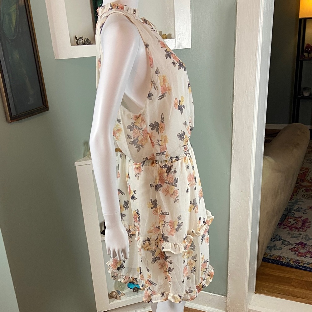 J for Justify Floral Sleeveless Tank Sun Mini Dress Sheer Ruffle 1X Sheer - Picture 8 of 13